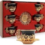 Alisveristime 12 Pc Turkish Greek Arabic Coffee Espresso Cup Saucer Porcelain Set (Black Gold)