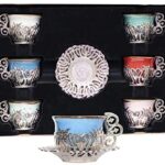 Alisveristime 12 Pc Turkish Greek Arabic Coffee Espresso Cup Saucer Porcelain Set (Silver Mix Color)